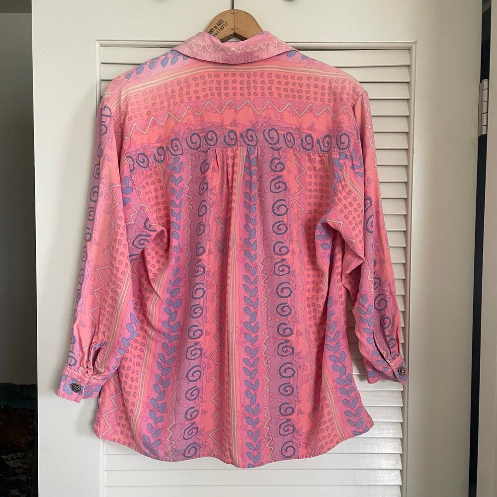 VTG 90s Sigrid Olsen Pink Abstract Print Button Down S Boho Retro Artsy Festival - Picture 3 of 13